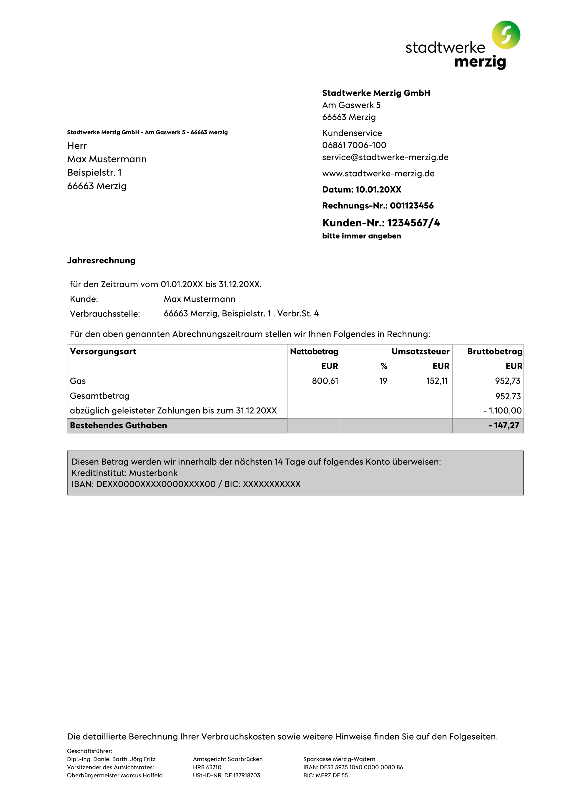 Musterrechnung Gas Seite 1