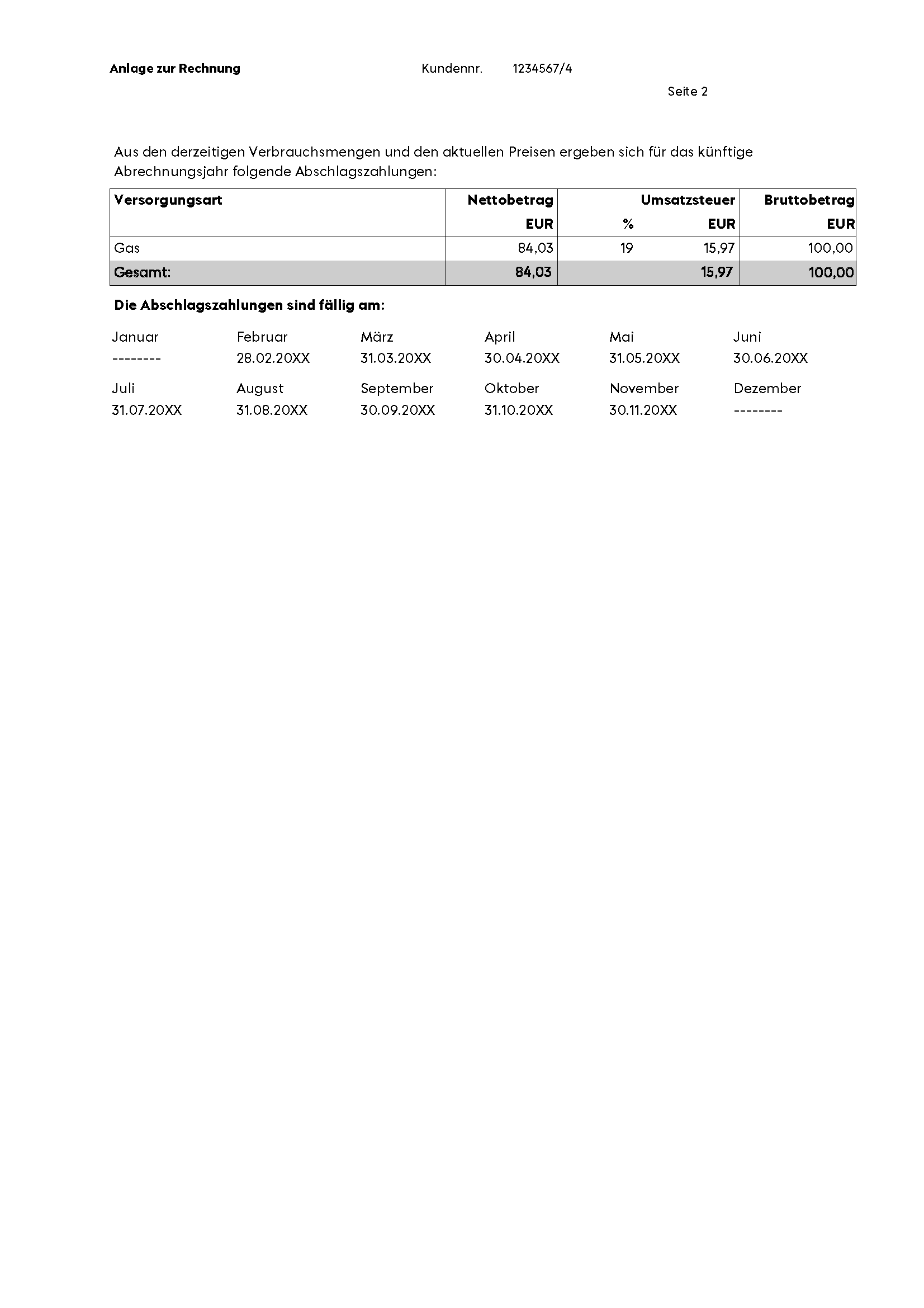 Musterrechnung Gas Seite 2
