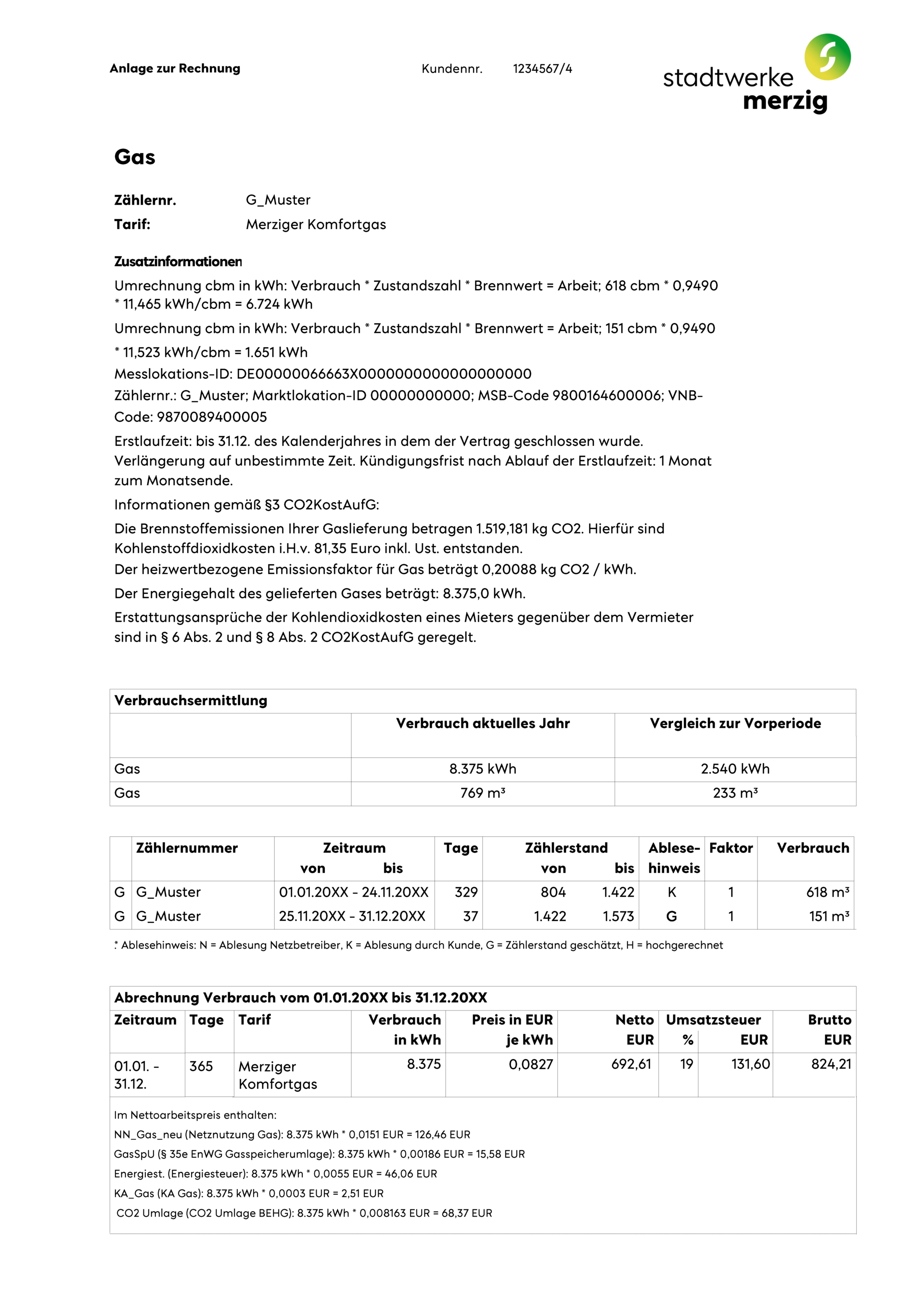 Musterrechnung Gas Seite 3