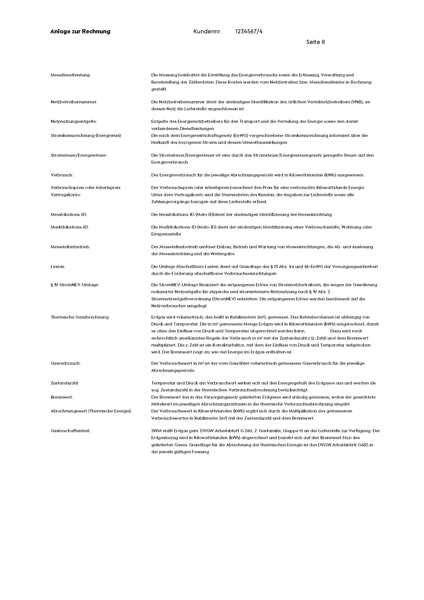 Musterrechnung Gas Seite 8