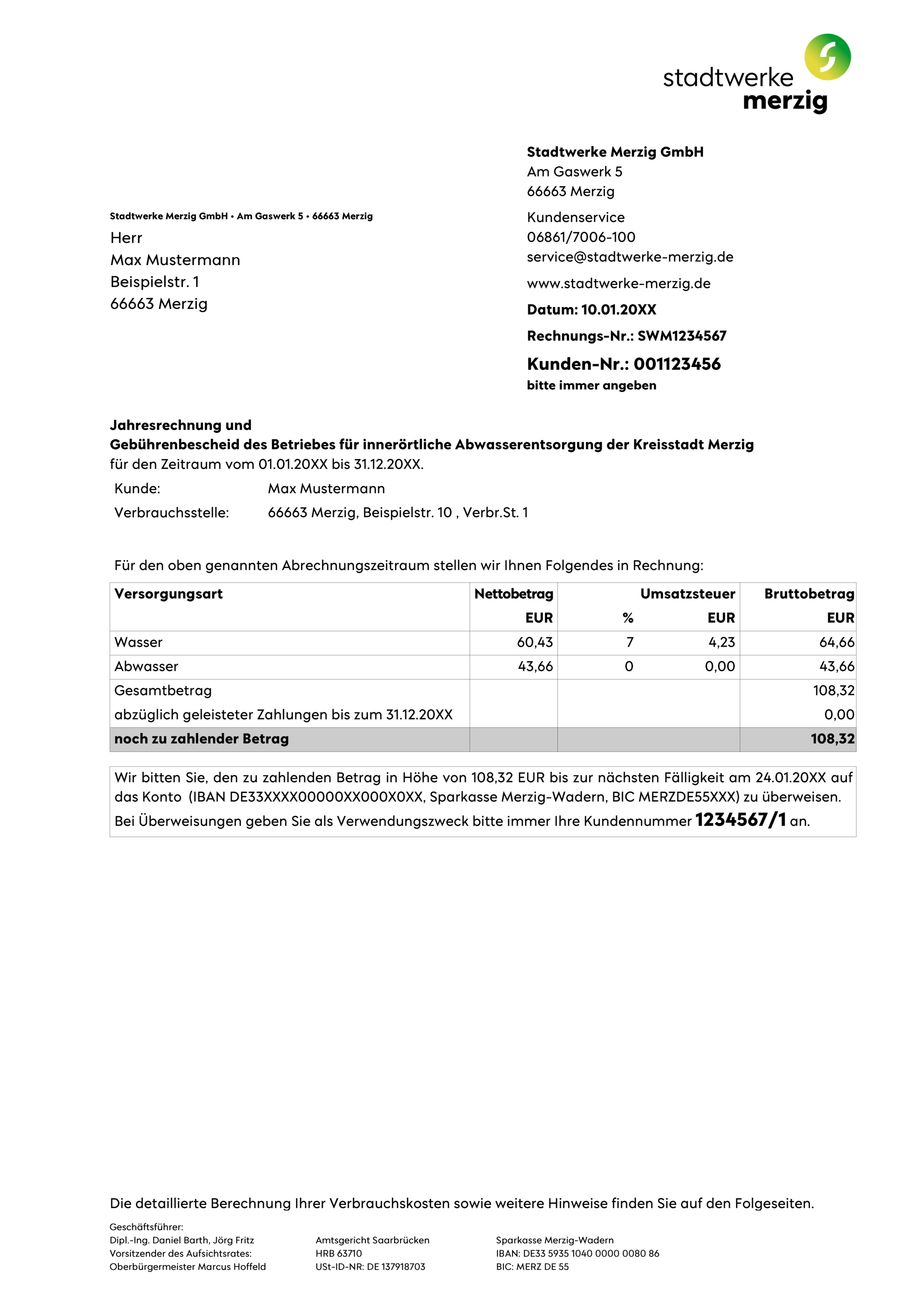 Musterrechnung Wasser Seite 1