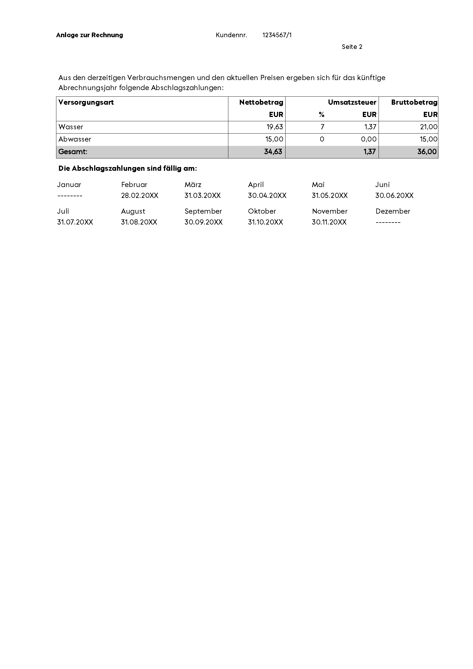 Musterrechnung Wasser Seite 2
